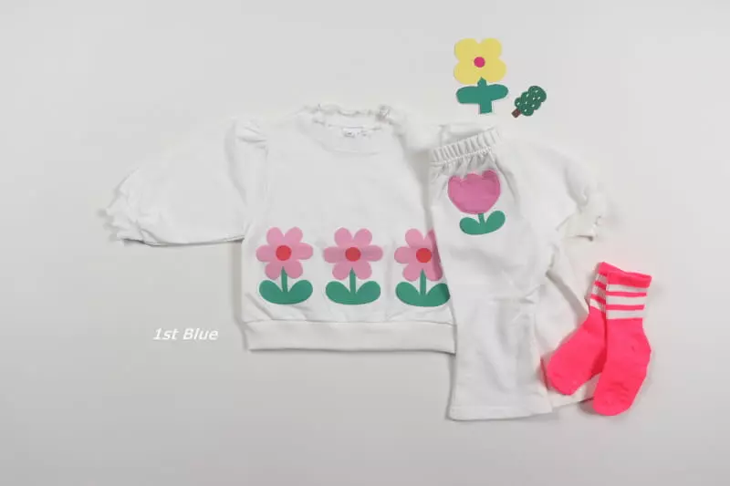 1st Blue - Korean Children Fashion - #kidsshorts - Flower Wide Pants - 4