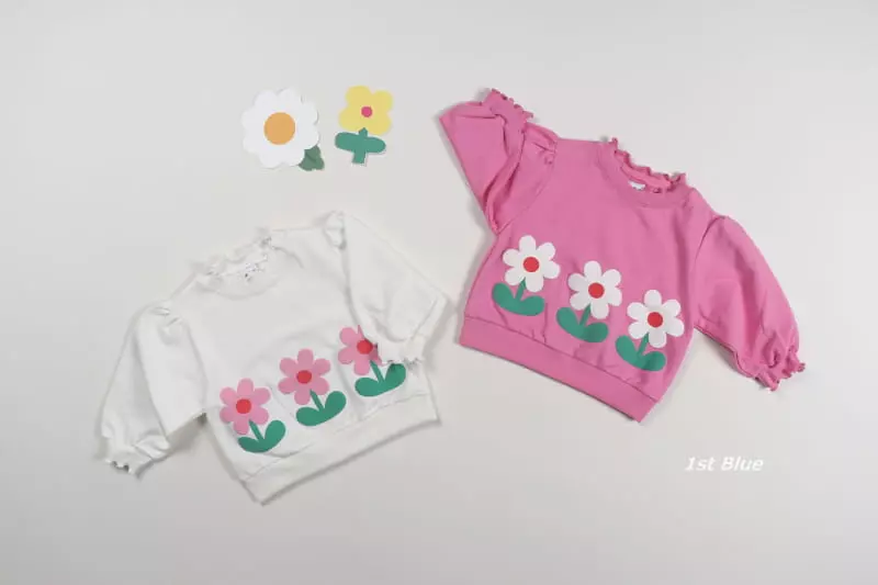 1st Blue - Korean Children Fashion - #minifashionista - Flower Sweatshirt