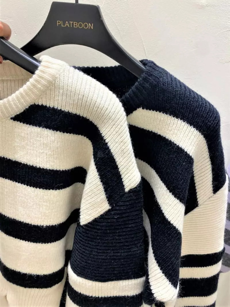 Afternoon - Korean Women Fashion - #momslook - Unbalanced Striped Knit Tee - 3