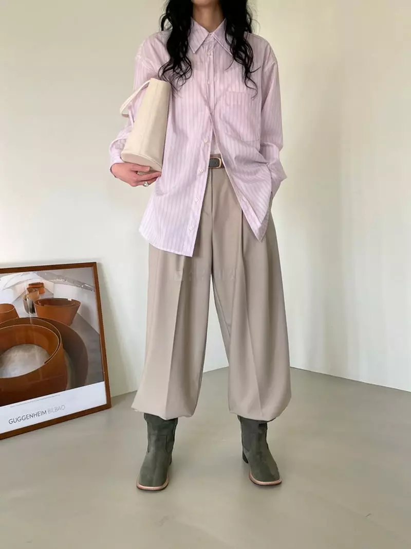 Atmosphere - Korean Women Fashion - #momslook - Rondie Stripe Shirt