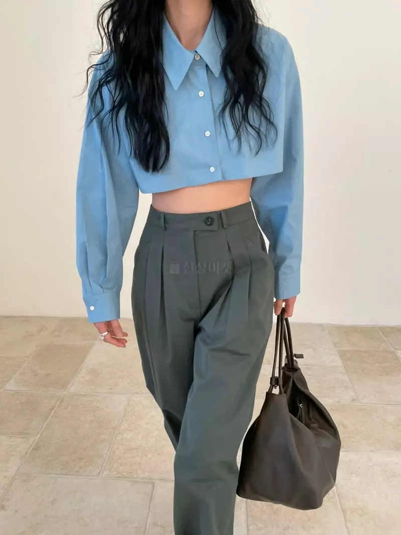 Atmosphere - Korean Women Fashion - #momslook - Crop Cotton Shirt