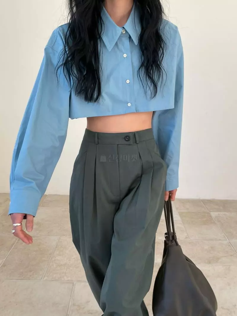 Atmosphere - Korean Women Fashion - #momslook - Crop Cotton Shirt - 3