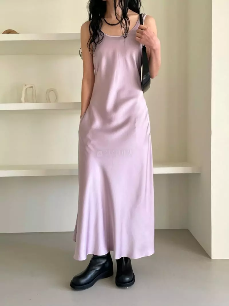 Atmosphere - Korean Women Fashion - #momslook - Simple Satin One-piece - 3