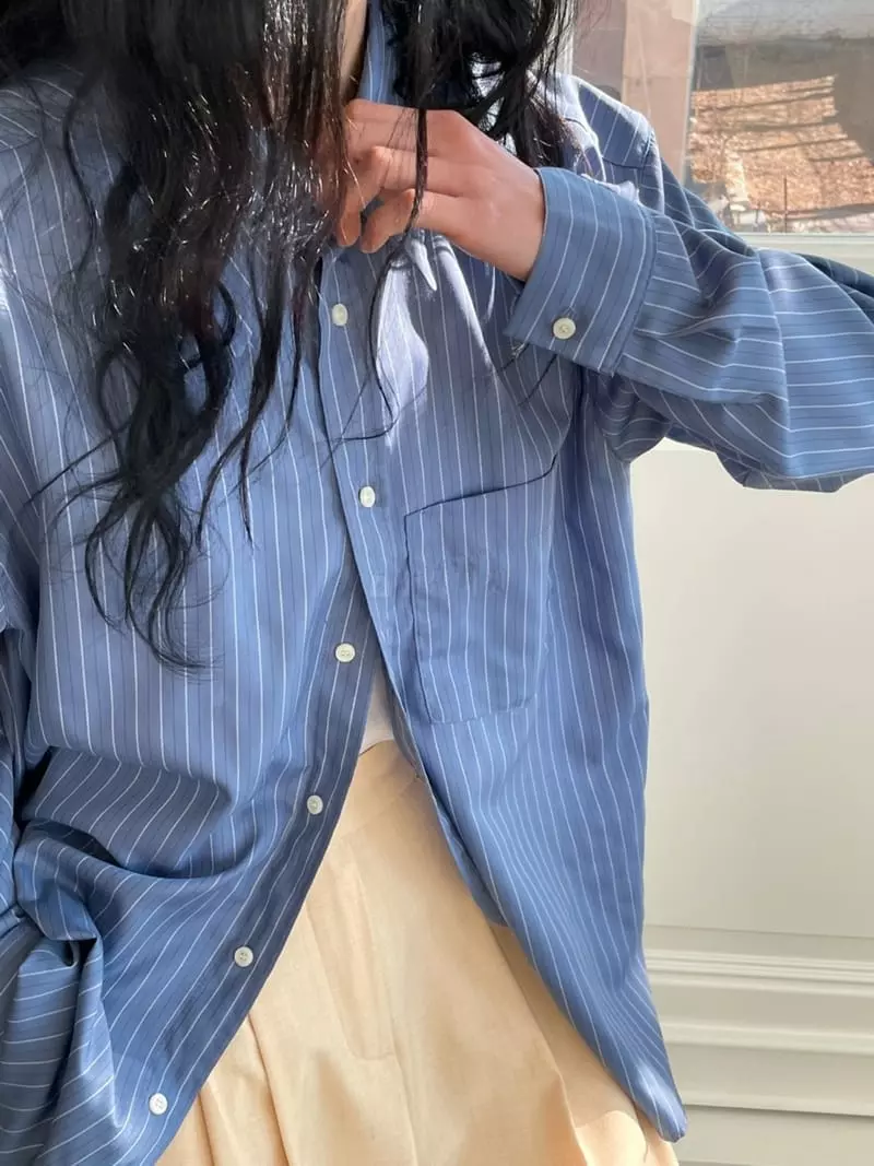 Atmosphere - Korean Women Fashion - #momslook - Rondie Stripe Shirt - 4