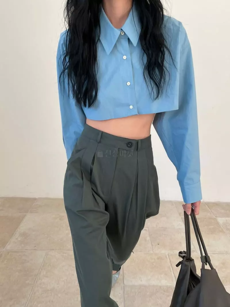Atmosphere - Korean Women Fashion - #womensfashion - Crop Cotton Shirt - 2