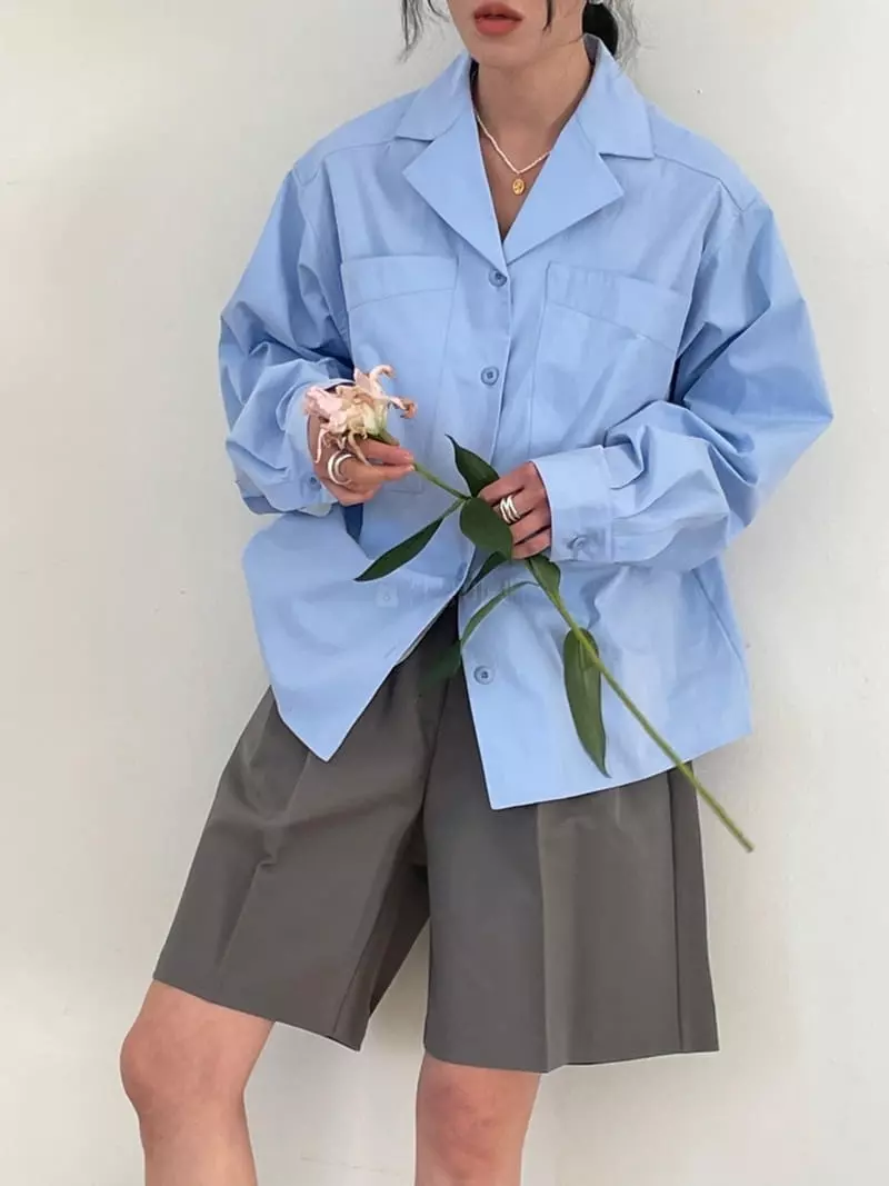 Atmosphere - Korean Women Fashion - #momslook - Open Collar Shirt - 4