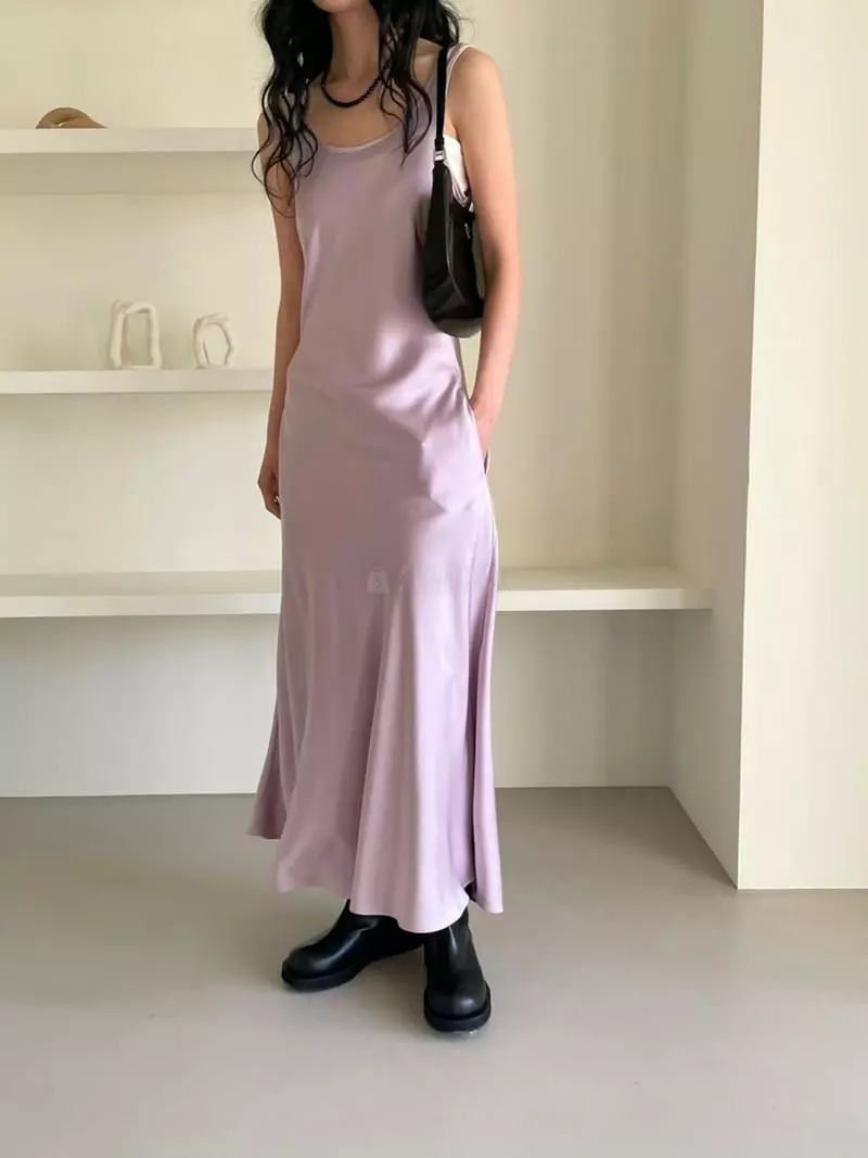 Atmosphere - Korean Women Fashion - #womensfashion - Simple Satin One-piece - 2