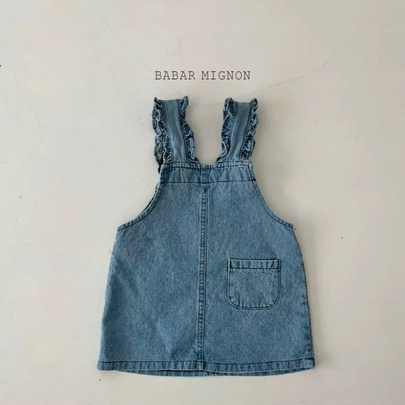 Babar Mignon - Korean Children Fashion - #stylishchildhood - Frill Dungarees Denim Skirt One-piece - 4
