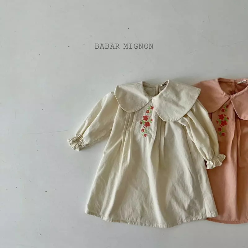 Babar Mignon - Korean Children Fashion - #kidzfashiontrend - Big Collar Embroidery One-piece