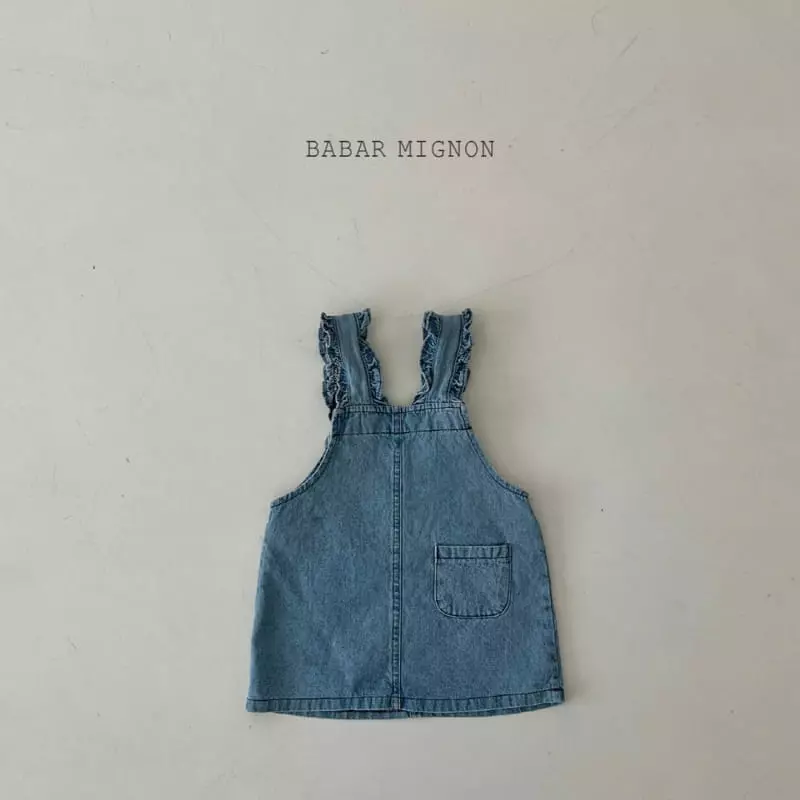 Babar Mignon - Korean Children Fashion - #stylishchildhood - Frill Dungarees Denim Skirt One-piece - 3