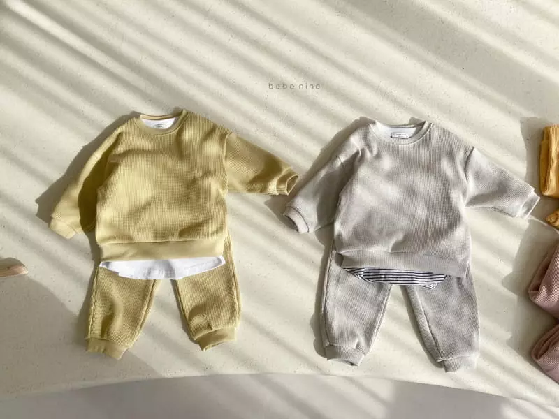 Bebe Nine - Korean Children Fashion - #childofig - Kid Waffle Top Bottom Set - 5