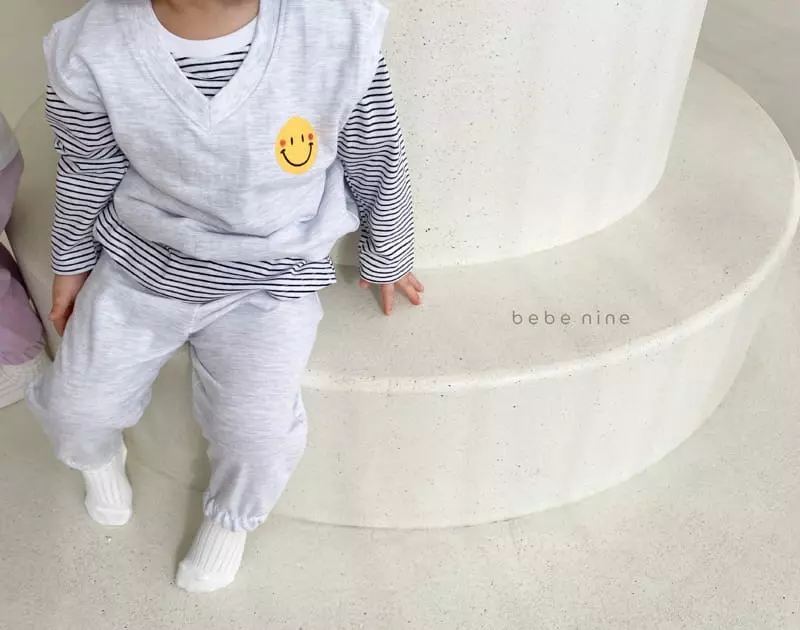 Bebe Nine - Korean Children Fashion - #childofig - Smile Vest Bottom Set - 2