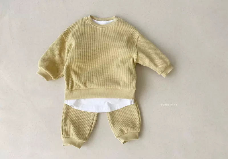 Bebe Nine - Korean Children Fashion - #childrensboutique - Kid Waffle Top Bottom Set - 6