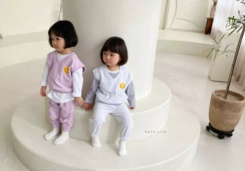 Bebe Nine - Korean Children Fashion - #childrensboutique - Smile Vest Bottom Set - 3