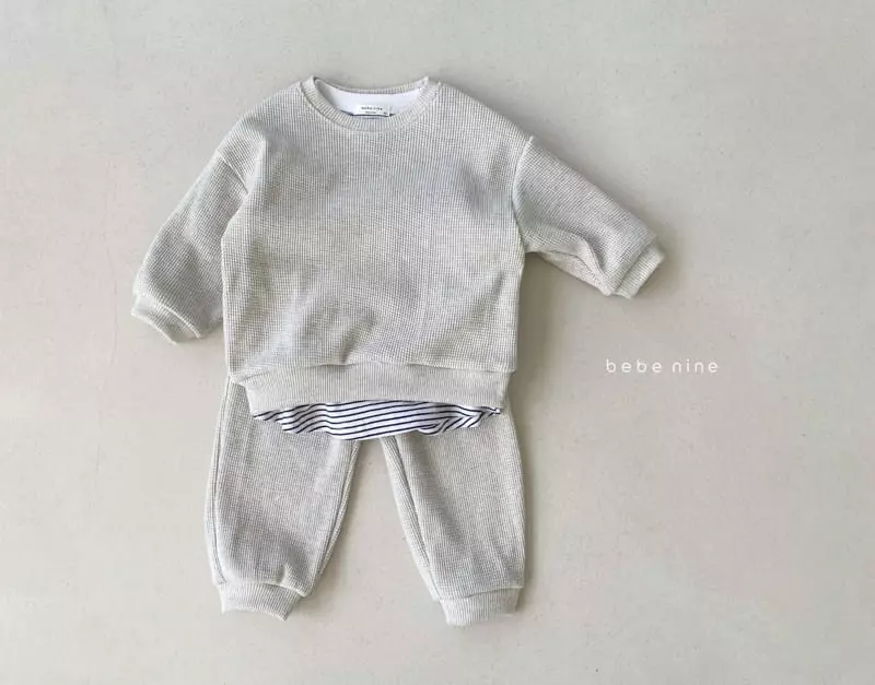 Bebe Nine - Korean Children Fashion - #designkidswear - Kid Waffle Top Bottom Set - 7