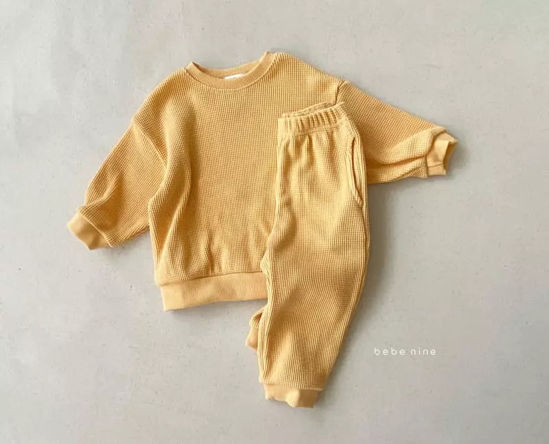 Bebe Nine - Korean Children Fashion - #kidsshorts - Kid Waffle Top Bottom Set - 10