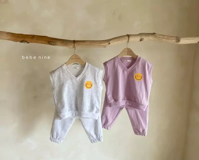 Bebe Nine - Korean Children Fashion - #kidsstore - Smile Vest Bottom Set - 8