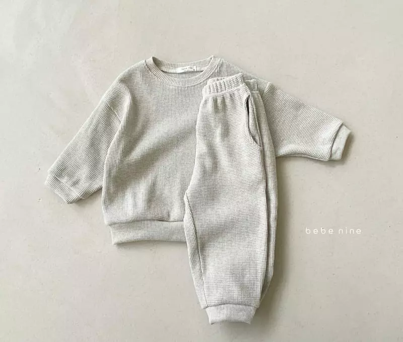 Bebe Nine - Korean Children Fashion - #kidzfashiontrend - Kid Waffle Top Bottom Set - 12