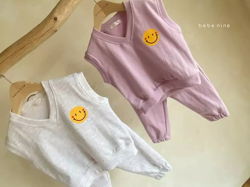 Bebe Nine - Korean Children Fashion - #kidzfashiontrend - Smile Vest Bottom Set - 9