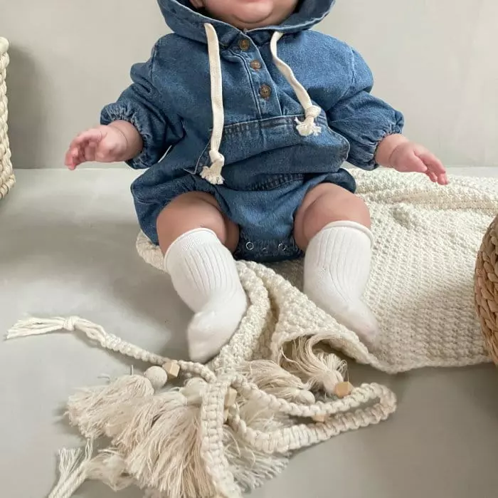 Bella Bambina - Korean Baby Fashion - #babyoutfit - Bebe Mono Denim Anorak Bodysuit - 3