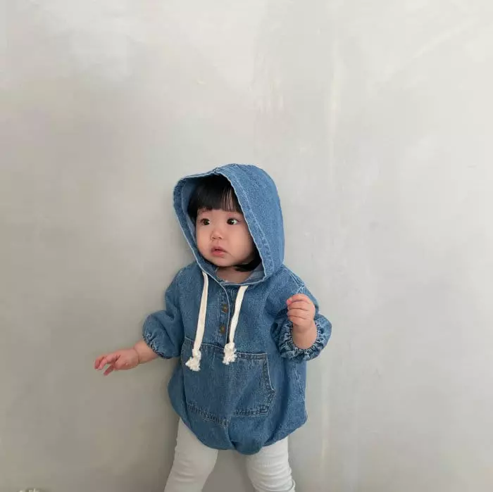 Bella Bambina - Korean Baby Fashion - #babyoutfit - Bebe Mono Denim Anorak Bodysuit - 4