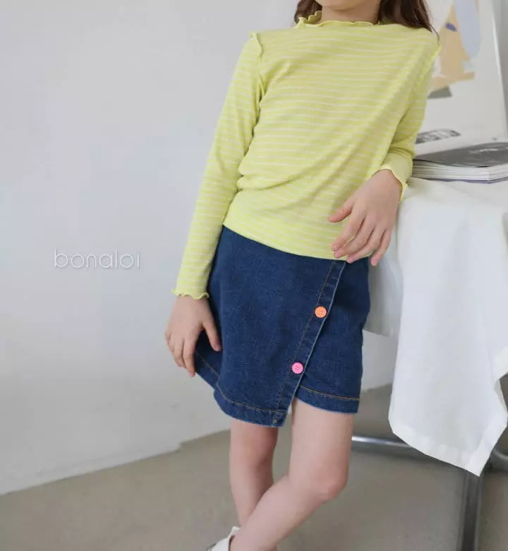 Bonaloi - Korean Children Fashion - #kidzfashiontrend - Three Button Denim Skirt Pants - 4