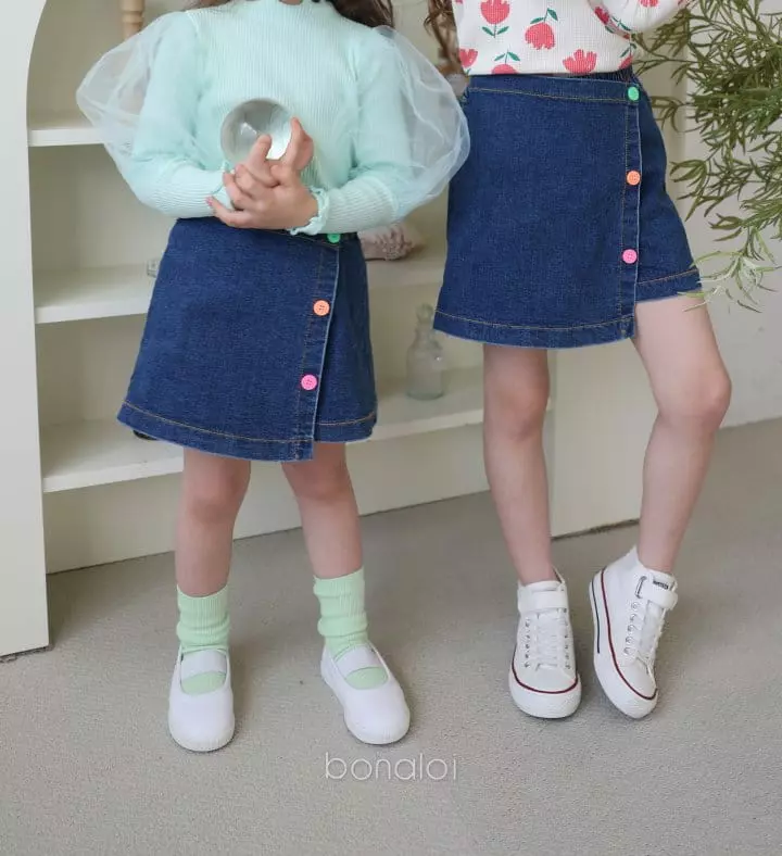 Bonaloi - Korean Children Fashion - #childofig - Three Button Denim Skirt Pants - 12