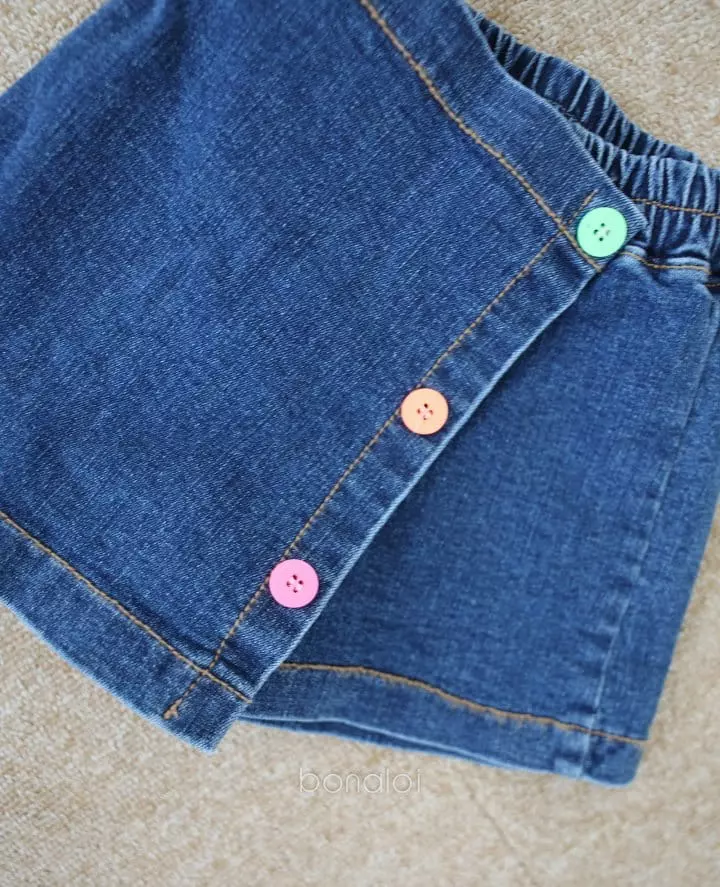 Bonaloi - Korean Children Fashion - #kidsstore - Three Button Denim Skirt Pants - 2