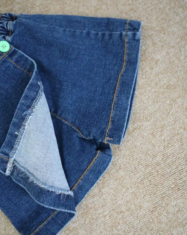 Bonaloi - Korean Children Fashion - #kidzfashiontrend - Three Button Denim Skirt Pants - 3