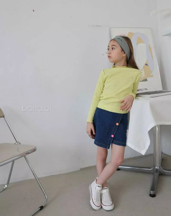 Bonaloi - Korean Children Fashion - #littlefashionista - Three Button Denim Skirt Pants - 5
