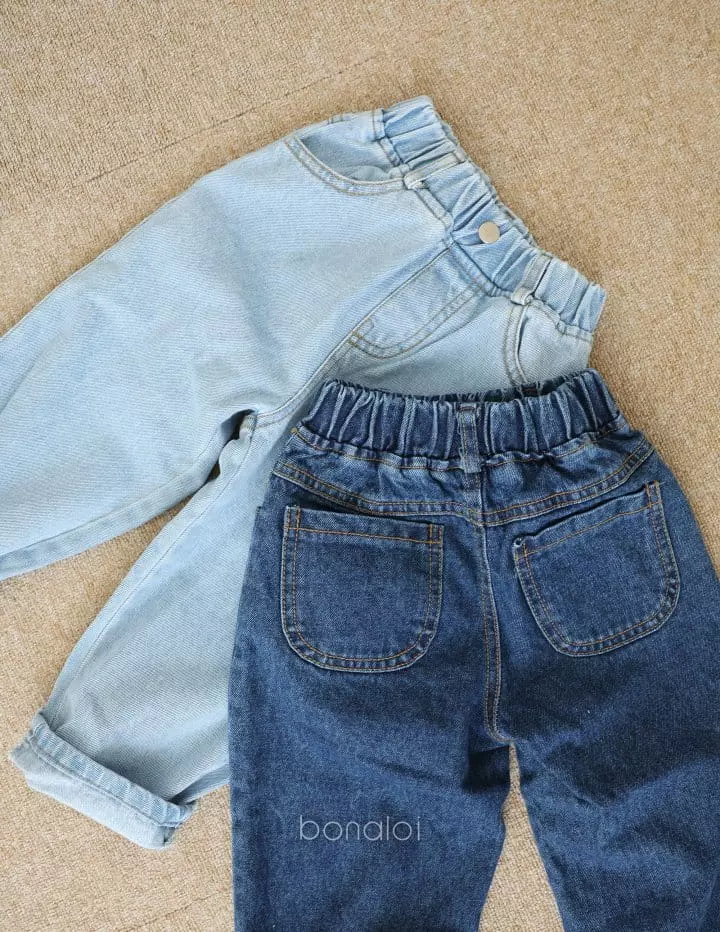 Bonaloi - Korean Children Fashion - #minifashionista - Basic Denim Baggy Jeans - 2