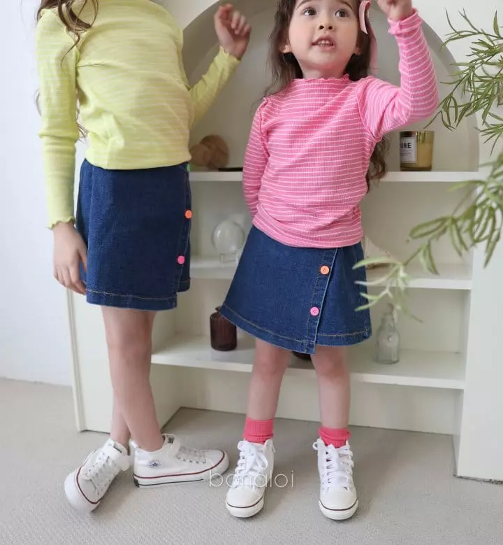 Bonaloi - Korean Children Fashion - #prettylittlegirls - Three Button Denim Skirt Pants - 8