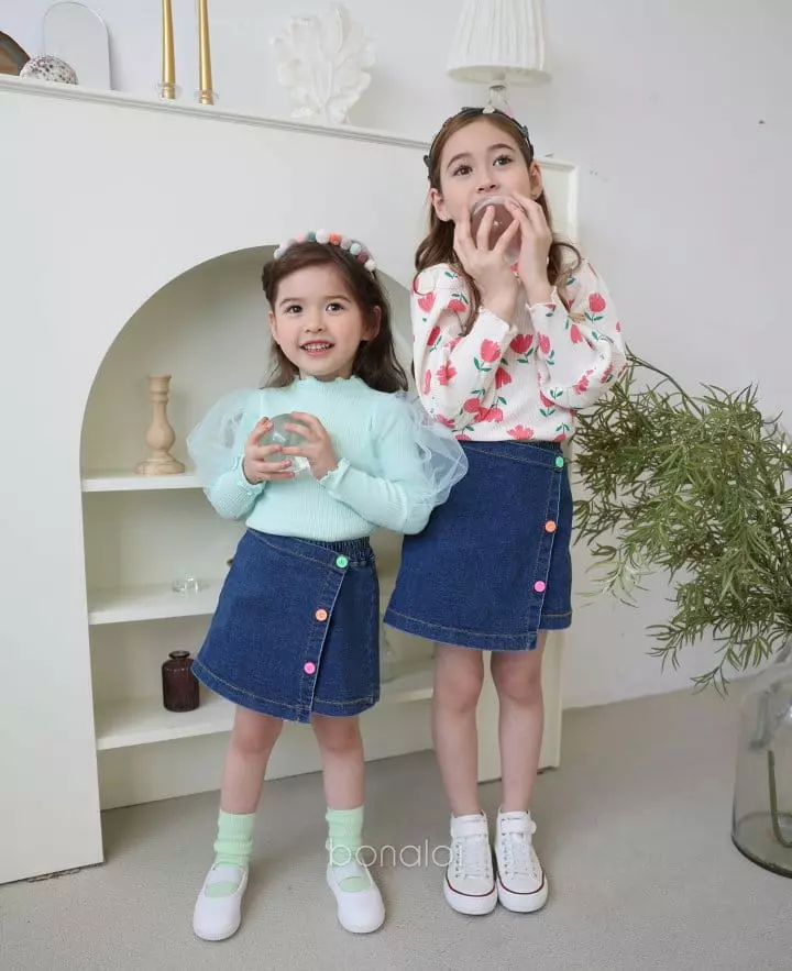 Bonaloi - Korean Children Fashion - #stylishchildhood - Three Button Denim Skirt Pants - 11