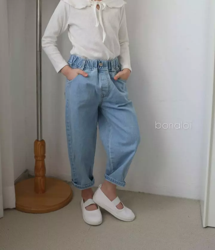 Bonaloi - Korean Children Fashion - #prettylittlegirls - Basic Denim Baggy Jeans - 4