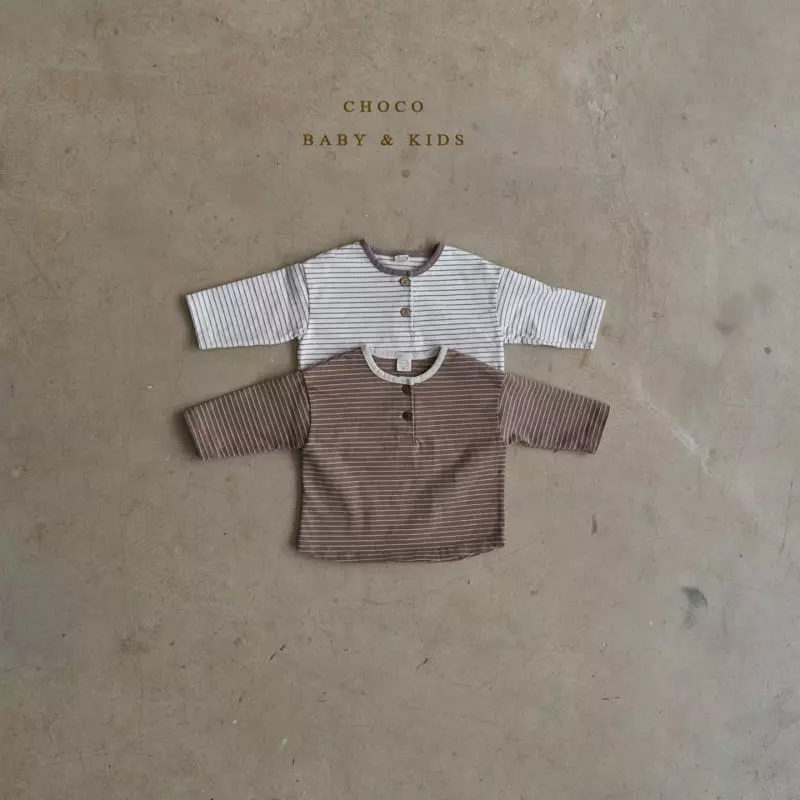Choco bebe - Korean Baby Fashion - #babyfever - Bebe Stripes Button Tee - 5