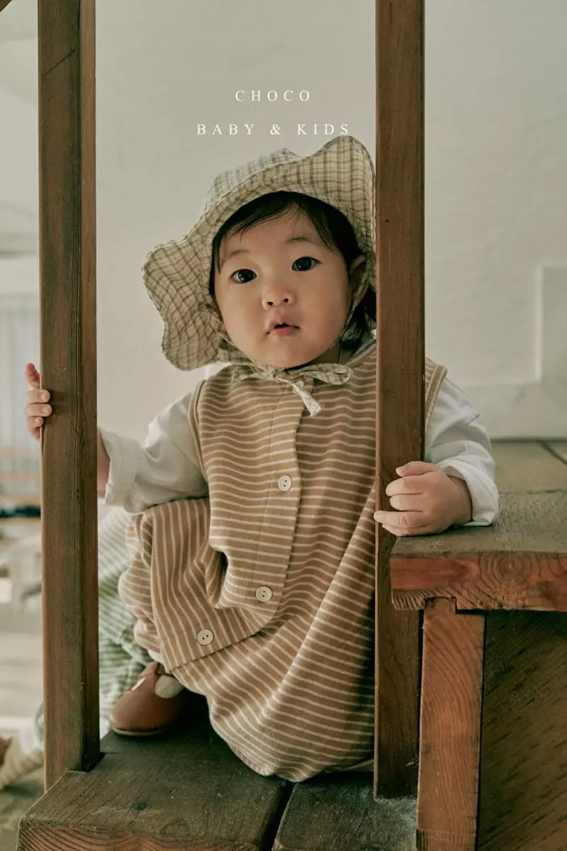 Choco bebe - Korean Baby Fashion - #onlinebabyshop - Bebe Sripes Pocket Sleeveless Bodysuit
