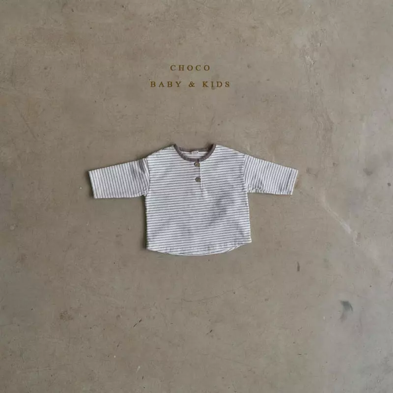 Choco bebe - Korean Children Fashion - #discoveringself - Stripes Button Tee - 4