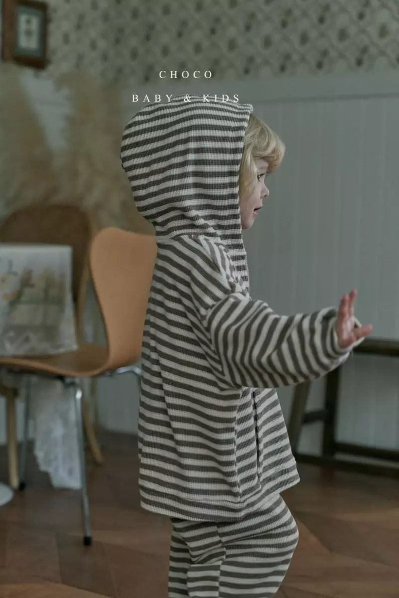 Choco bebe - Korean Children Fashion - #kidsshorts - Stripes Waffle Hoody Jacket - 7