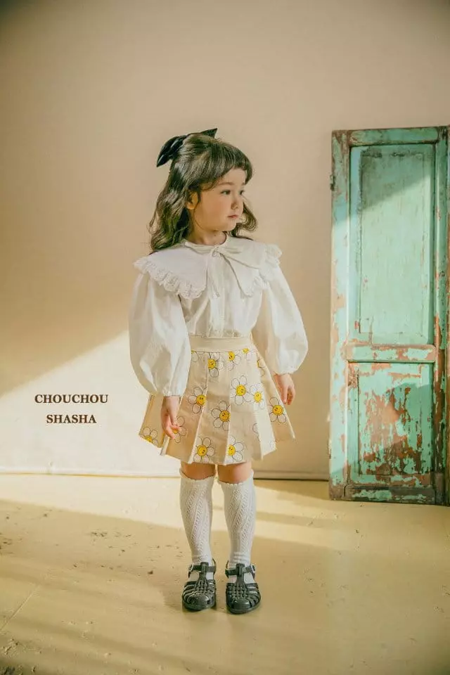 Chouchou Shasha - Korean Children Fashion - #discoveringself - Flower Wrinkle Skirt