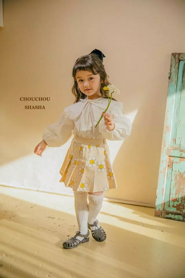 Chouchou Shasha - Korean Children Fashion - #fashionkids - Flower Wrinkle Skirt - 2