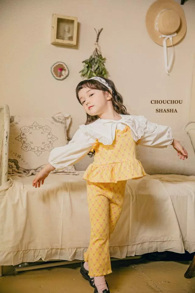 Chouchou Shasha - Korean Children Fashion - #kidsshorts - Hear Top Pants Set - 2