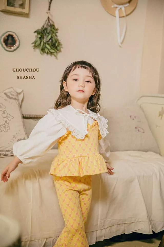 Chouchou Shasha - Korean Children Fashion - #kidsstore - Hear Top Pants Set - 3