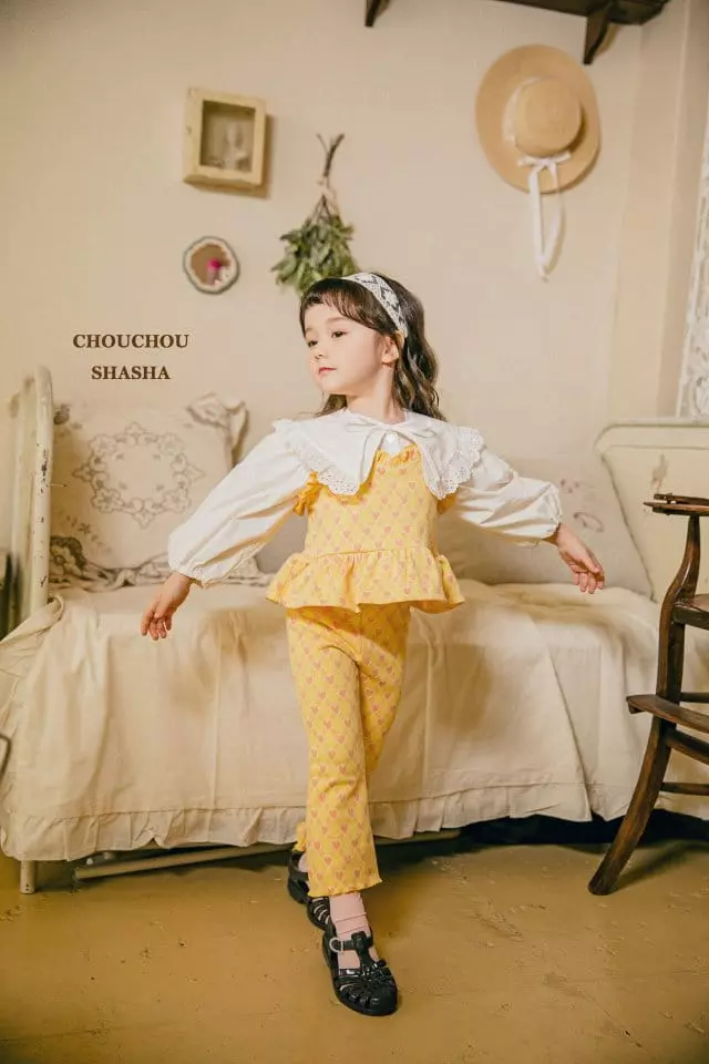 Chouchou Shasha - Korean Children Fashion - #kidsstore - Hear Top Pants Set - 4