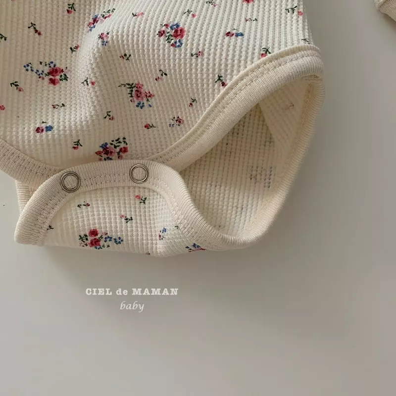 Ciel De Maman - Korean Baby Fashion - #babyboutique - Waffle Flower Bodysuit with Leggings Bonnet - 8