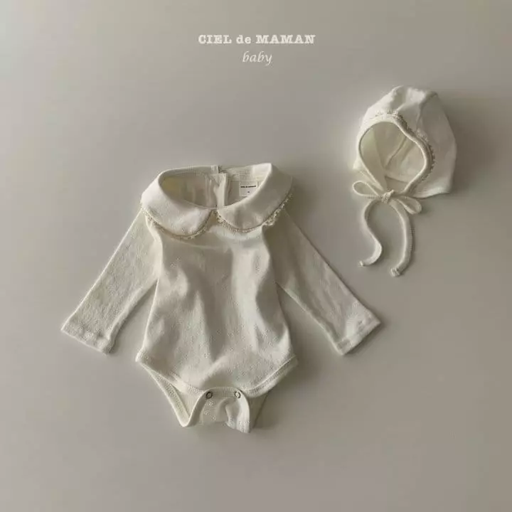 Ciel De Maman - Korean Baby Fashion - #babyboutique - Eyelet Bodysuit with Bonnet - 2