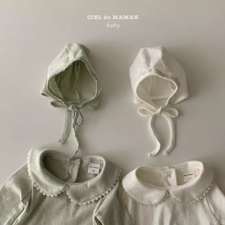 Ciel De Maman - Korean Baby Fashion - #babyboutiqueclothing - Eyelet Bodysuit with Bonnet - 3
