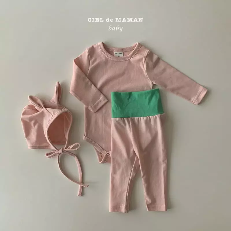 Ciel De Maman - Korean Baby Fashion - #babyfever - Color Boodle Bodysuit with Leggings Bonnet - 2