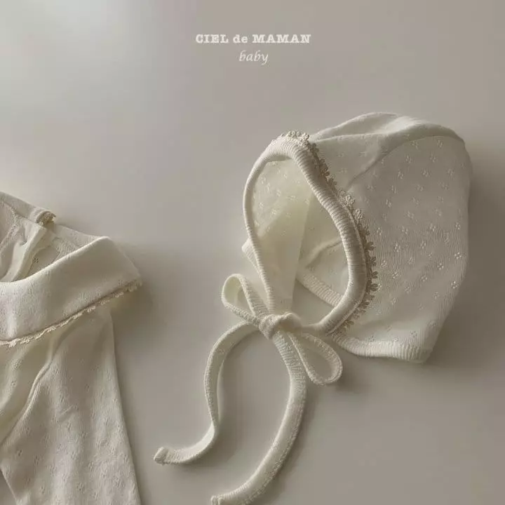 Ciel De Maman - Korean Baby Fashion - #babyfever - Eyelet Bodysuit with Bonnet - 6