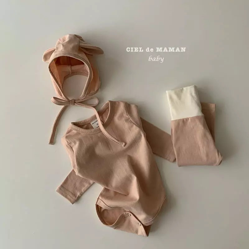 Ciel De Maman - Korean Baby Fashion - #babygirlfashion - Color Boodle Bodysuit with Leggings Bonnet - 3