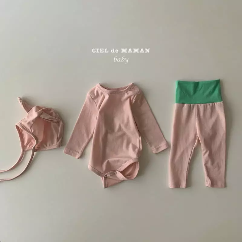 Ciel De Maman - Korean Baby Fashion - #babygirlfashion - Color Boodle Bodysuit with Leggings Bonnet - 4